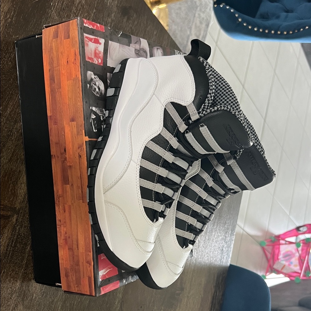 White and Black High-Top Sneakers